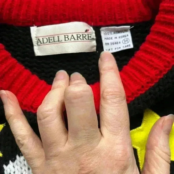 Vintage Adell Barre Holiday Christmas Tree Sweater Snowman Red Black Size M - Picture 3 of 8